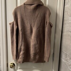 Bar III Women's Tan Off The Shoulder Turtle Neck Sweater